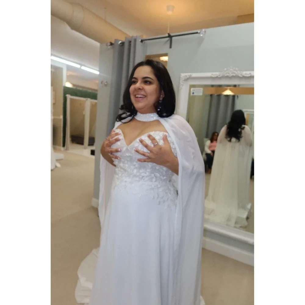 Bridal Crystal Beaded Chiffon Wedding Cape Jacket | Off White Cover Up